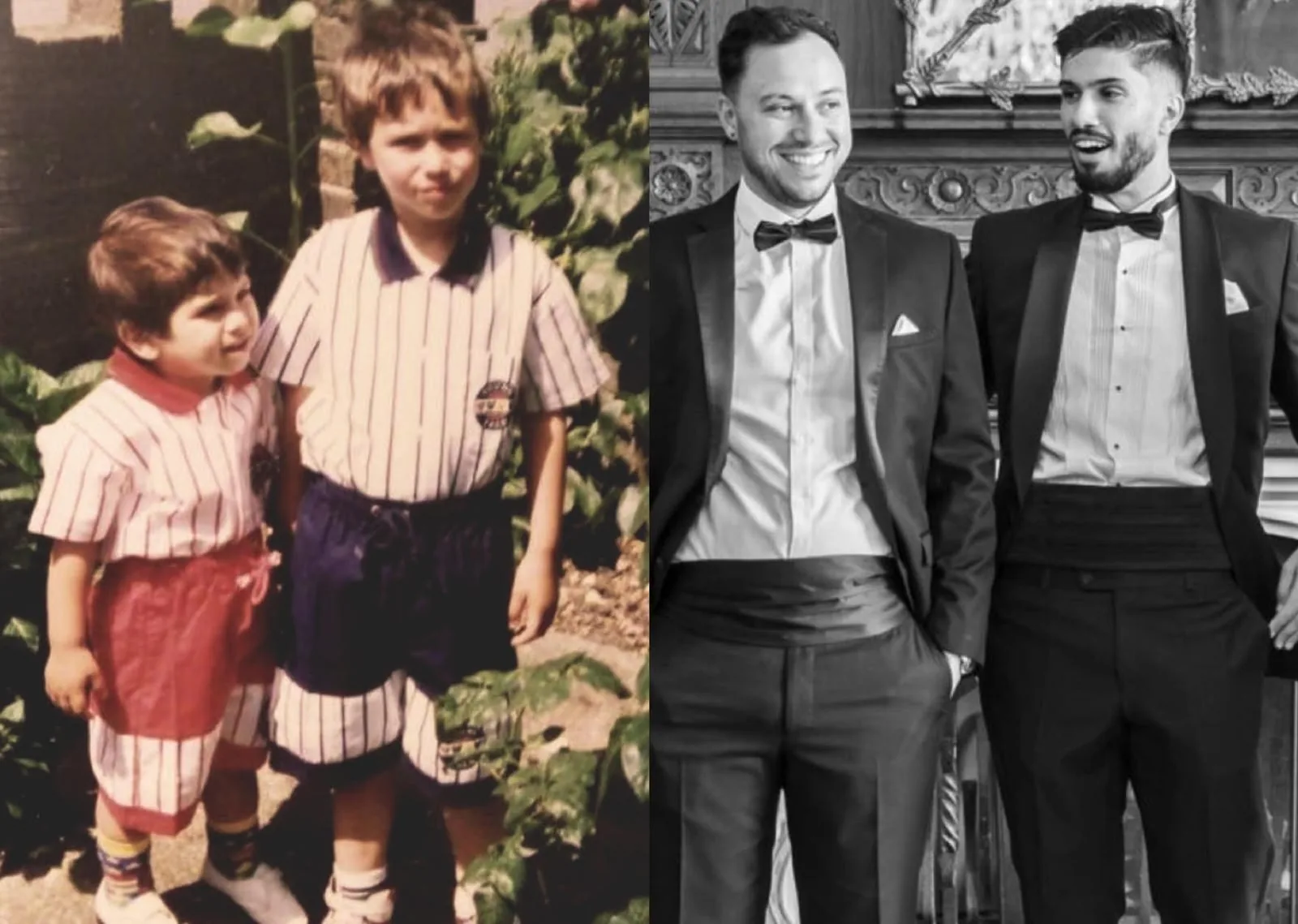 The two brothers who founded KayScience, as children and as adults
