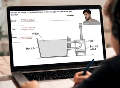 Student watching a live GCSE Science lesson on a laptop